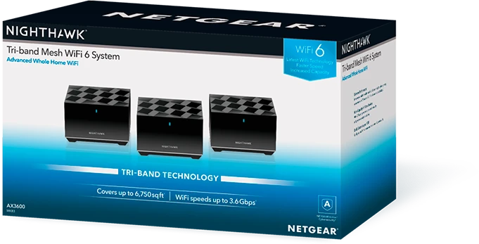 Netgear Nighthawk Mesh Wi-Fi 6 System MK83, AX3600, Router und 2x Repeater Set, 3er-Bundle