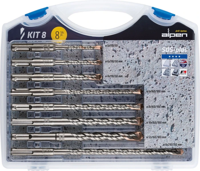 Alpen F4 forte Set 8 SDS-plus Hammerbohrer-Sortiment inkl. Koffer, 8-tlg.