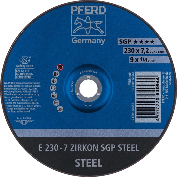 Pferd E 230-7 ZIRKON SGP STEEL Schleifscheibe, 230x7.2x22.23mm, 10 Stück