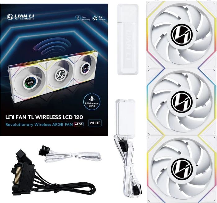 Lian Li Uni Fan TL LCD Wireless 120 RGB, weiß, LED-Steuerung, 120mm, 3er-Pack
