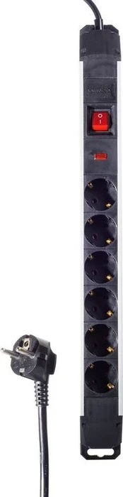 Helos PROFESSIONAL Aluminium Steckdosenleiste mit Schalter und Überspannungsschutz, 6-fach, 1.5m, schwarz/silber