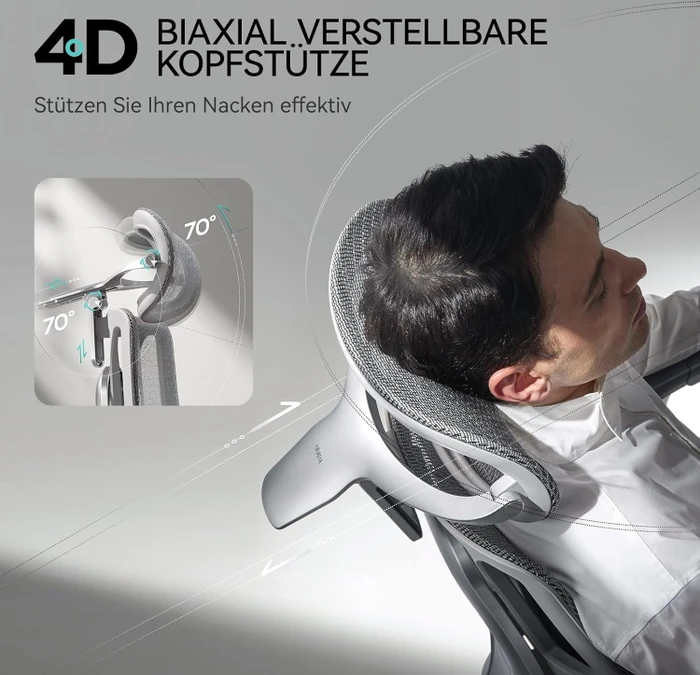 Hbada E3 Pro Ergonomischer Bürostuhl mit Fußstütze, grau/weiß