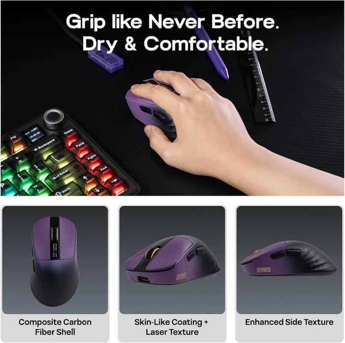 Epomaker Carbonis 8KHz Wireless Gaming Mouse, Black Purple, USB/Bluetooth