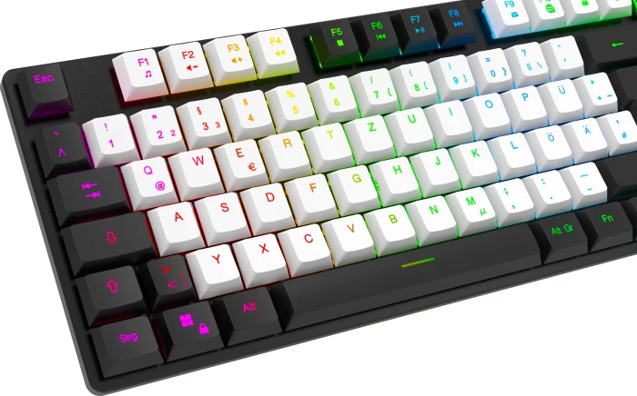 ISY IGK 6000 Gaming Tastatur, schwarz/weiß, LEDs RGB, Outemu Low-Profile Red, USB, DE