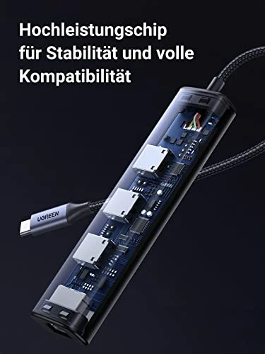 Ugreen 4-in-1 USB-C Ethernet Adapter, USB-C 3.0 [Stecker]