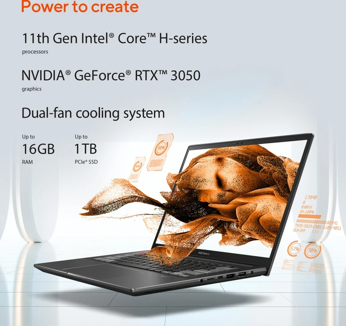 ASUS VivoBook Pro 14X OLED N7400PC-KM026X, Comet Grey, Core i7-11370H, 16GB RAM, 512GB SSD, GeForce RTX 3050, DE