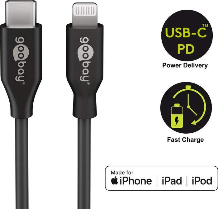 Wentronic Goobay Lightning/USB-C Lade- und Synchronisationskabel 0.5m Retail Polybag schwarz