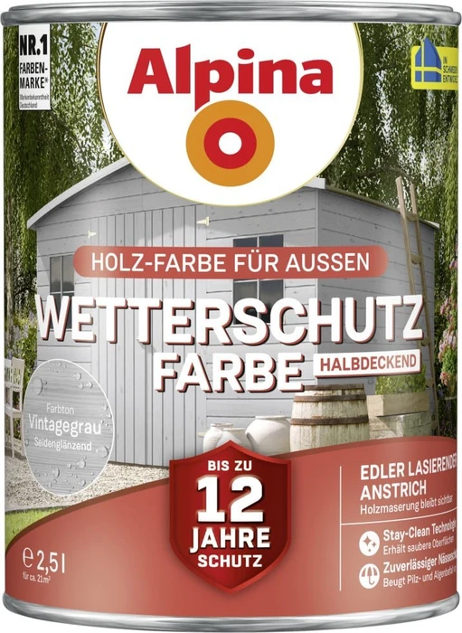 Alpina Farben Wetterschutzfarbe deckend außen vintagegrau, 2.5l
