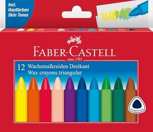 Faber-Castell Wachsmalkreide Dreikant, 12 Farben