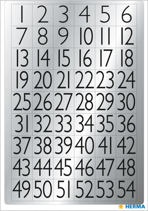 Herma Zahlenetiketten 1-100, 20x18mm, schwarz/silber, 4 Blatt (216 Etiketten)