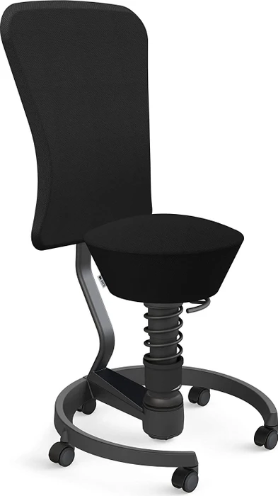 Aeris Swopper Work New Edition Bürohocker mit Rollen und Lehne, Feder Low, Gestell Alu schwarz, Bezug Wollmischung Select schwarz