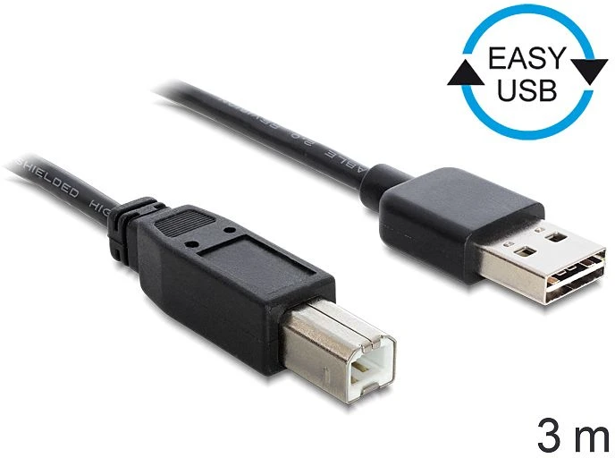 DeLOCK EASY-USB 2.0 Kabel, USB-A [Stecker] auf USB-B [Stecker], 3m