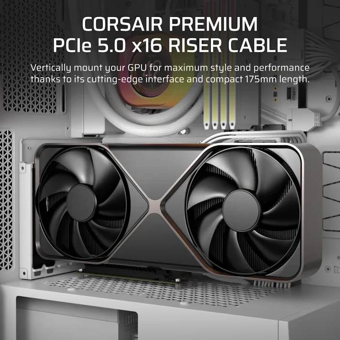 Corsair Premium Riser-Kabel, gewinkelt, PCIe 5.0, 175mm, weiß