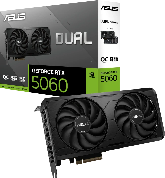 ASUS Dual GeForce RTX 5060 EVO OC Edition, DUAL-RTX5060-O8G-EVO, 8GB GDDR7, HDMI, 3x DP