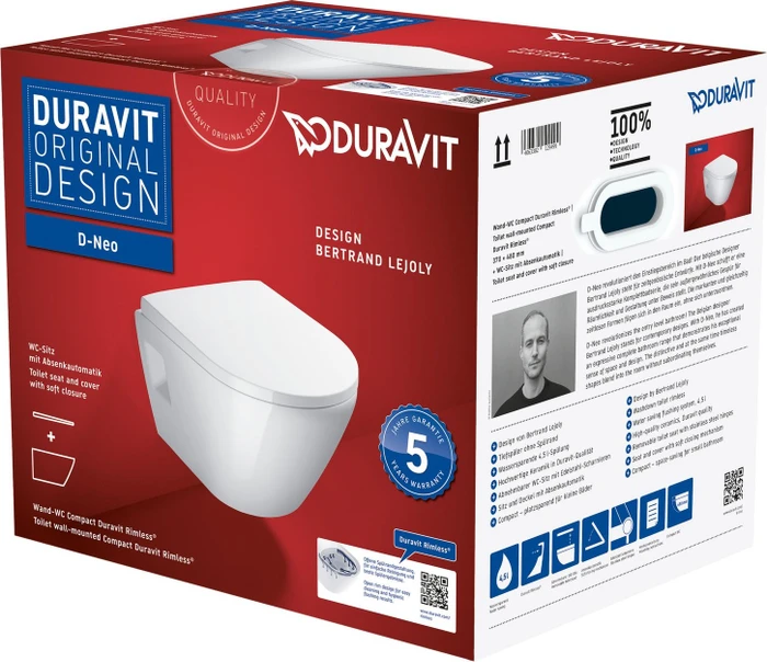 Duravit D-Neo Wand-WC-Set inkl. WC-Sitz mit Absenkautomatik, weiß