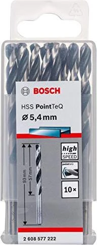 Bosch Professional HSS PointTeQ Spiralbohrer, 5.4x57x93mm, 10 Stück