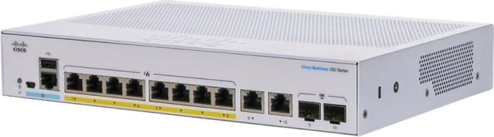 Cisco Business 250 Desktop Gigabit Smart Switch, 8x RJ-45, 2x RJ-45/SFP, 120W PoE+