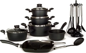 Karl Krüger Aluguss Kochtopf-Set schwarz, 17-tlg.