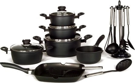 Karl Krüger Aluguss Kochtopf-Set schwarz, 17-tlg.