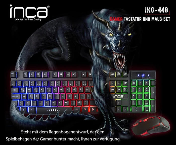 Inca Gaming Tastatur Maus Set mit Mauspad schwarz, USB, DE