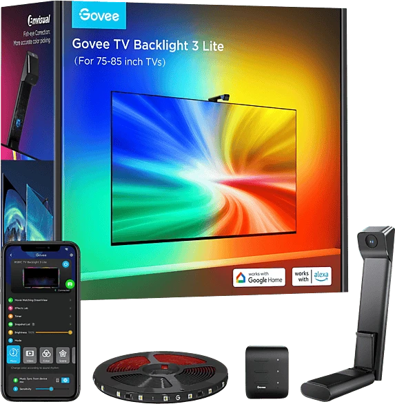 Govee Hintergrundbeleuchtung TV 3 Lite mit Fish-Eye Korrektur Funktion für 75-85 Zoll