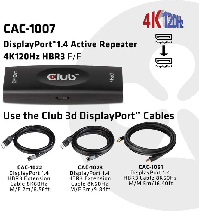 Club 3D DisplayPort 1.4 Repeater 4K120Hz HBR3