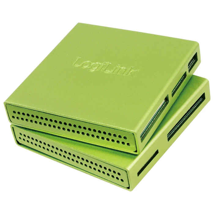 LogiLink Aluminium All-in-One Multi-Slot-Cardreader grün, USB-A 2.0 [Buchse]