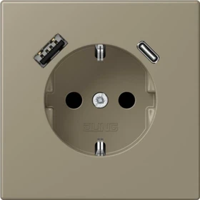 Jung Serie LS SCHUKO-Steckdose mit USB-Ladegerät Safety+, ombre naturelle moyenne