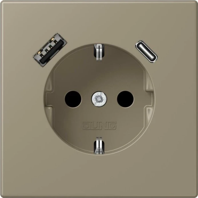 Jung Serie LS SCHUKO-Steckdose mit USB-Ladegerät Safety+, ombre naturelle moyenne