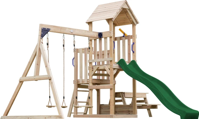 Axi Spielturm Mette mit Rutsche und Doppelschaukel natur/grün