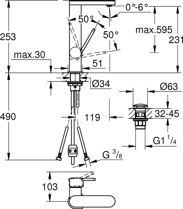 Grohe Plus Einhand-Waschbeckenarmatur 1/2" L-Size chrom