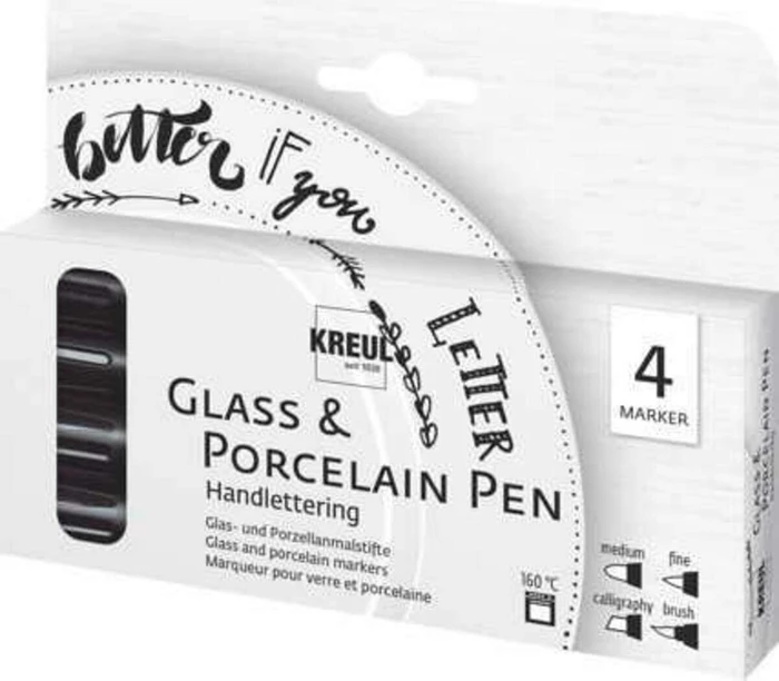 Kreul Glass & Porcelain Pen Handlettering schwarz, 4er-Set (16480)