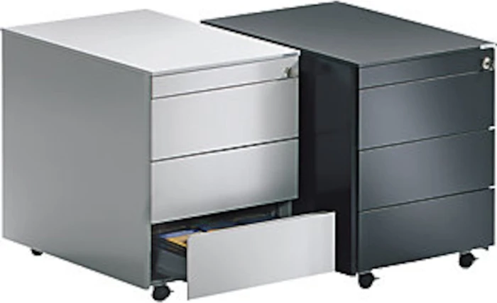 mauser Rollcontainer line, 1x Utensilienauszug, 3x Materialschublade, reinweiß/weißaluminium