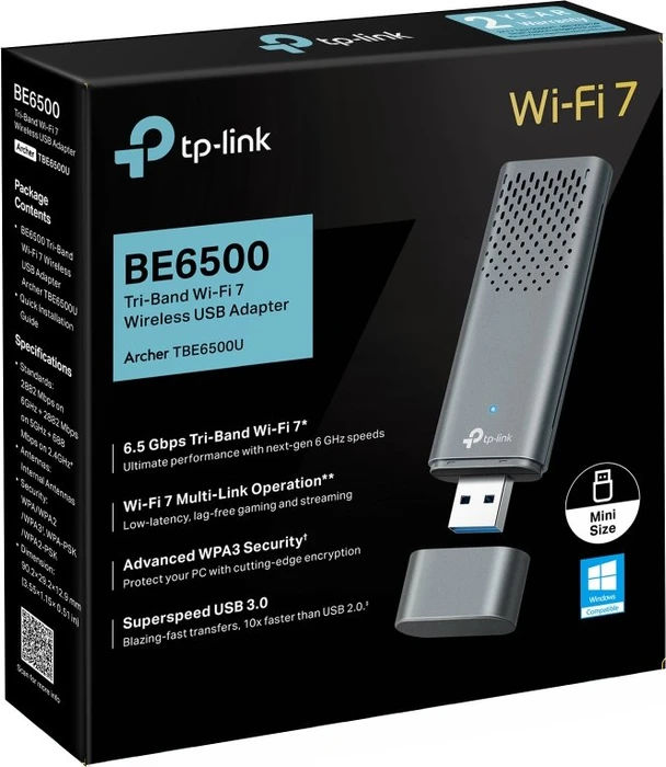 TP-Link Wi-Fi 7 BE6500, 2.4GHz/5GHz/6GHz WLAN, USB-A 3.0 [Stecker]