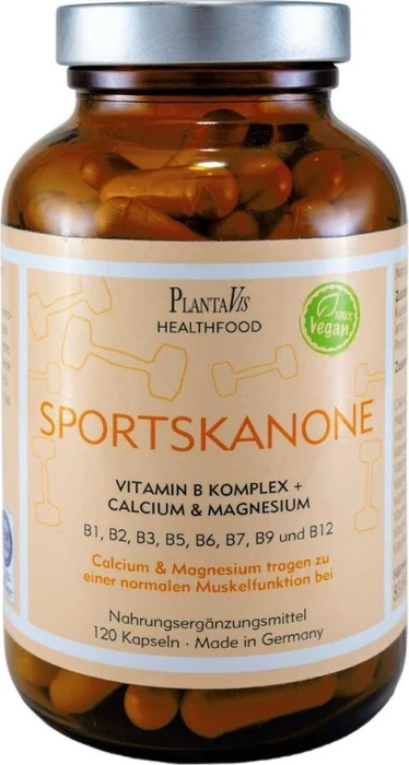 PlantaVis Sportskanone B-Komplex mit Magnesium & Calcium Kapseln, 120 Stück