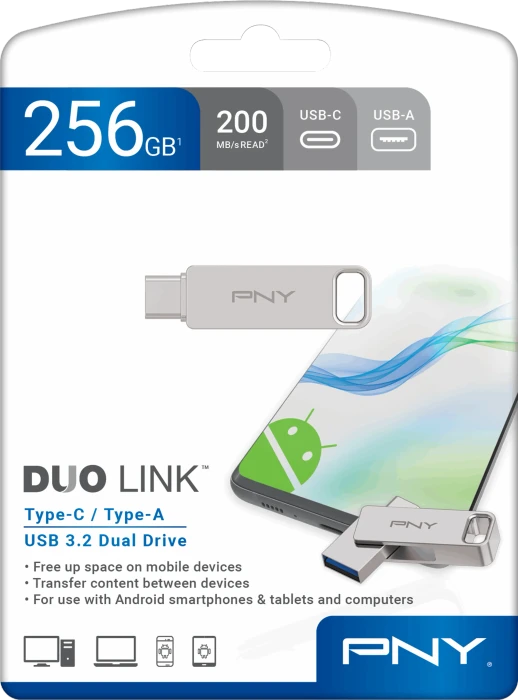 PNY Duo-Link Dual Flash Drive 128GB, USB-A + USB-C, USB 3.2 Gen 1×1