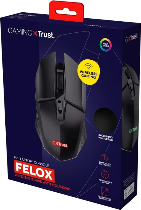 Trust Gaming GXT 112 Felox Wireless Gaming Mouse & Mauspad, schwarz, USB