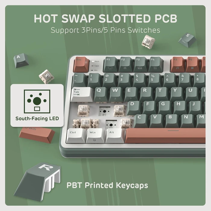 RK Royal Kludge S98, Clay Green, 96%, hot-swap, RK Linear Cream, USB/Bluetooth, US