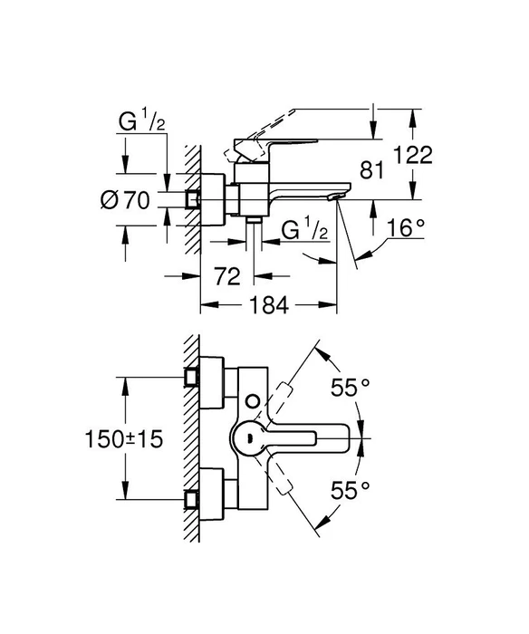Grohe Lineare Einhand-Wannenarmatur 1/2" chrom