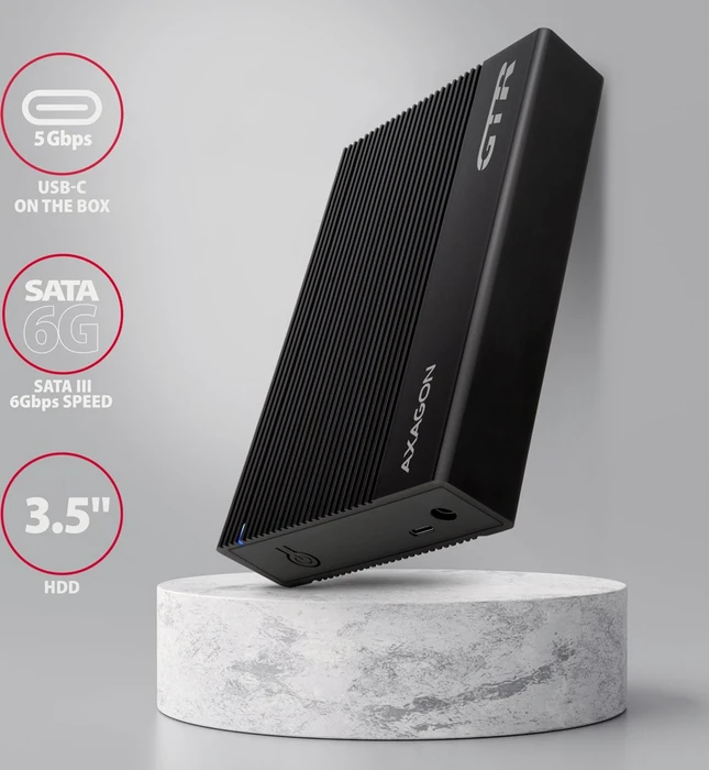 Axagon Ribbed Box Festplattengehäuse, schwarz, 3.5", USB-C 3.0