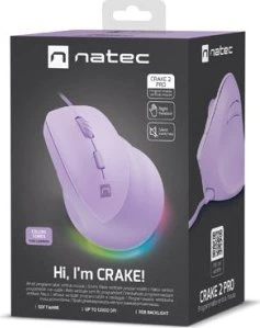 Natec Crake 2 Pro Vertical Wired Mouse Pure Lavender, USB