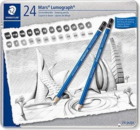 Staedtler Mars Lumograph 100 Bleistift sortiert, Metalletui, 24er-Set