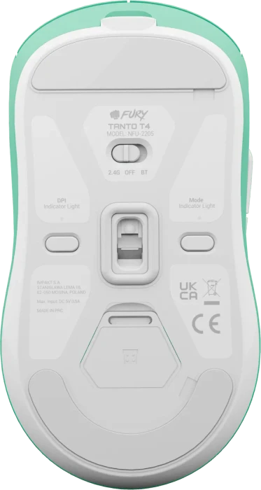 Natec Fury Tanto T4 Wireless Ultra-Lightweight Gaming Mouse Mint, USB/Bluetooth