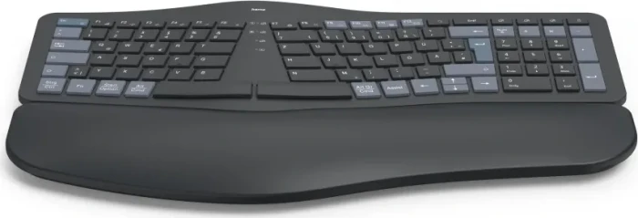 Hama WK-900 Ergo Multi-Device Tastatur, schwarz, LEDs weiß, mit Handballenauflage, USB/Bluetooth, DE