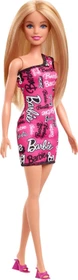 Mattel Barbie - Fashionistas Barbie mit Chic Puppe im pinken Kleid mit Aufschrift
