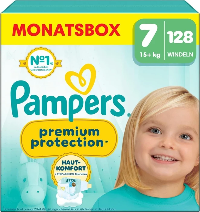 Pampers Premium Protection Gr.7 Einwegwindel, 15+kg, 128 Stück