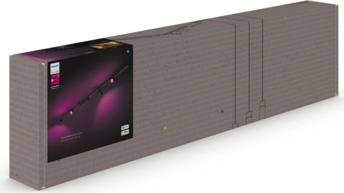 Philips Hue White and Color Ambiance Basis Perifo Schienensystem für die Decke gerade mit 4 Spots schwarz