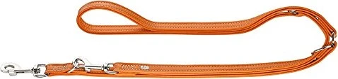 Hunter Cannes Verstellbare Führleine für Hunde, Leder, Nappaleder, weich, edel, elegant, 2.0x200cm, orange