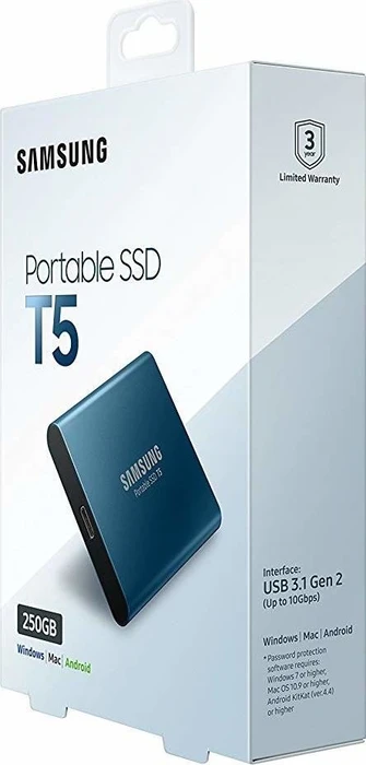 Samsung Portable SSD T5, Ocean Blue, 250GB, USB-C 3.1