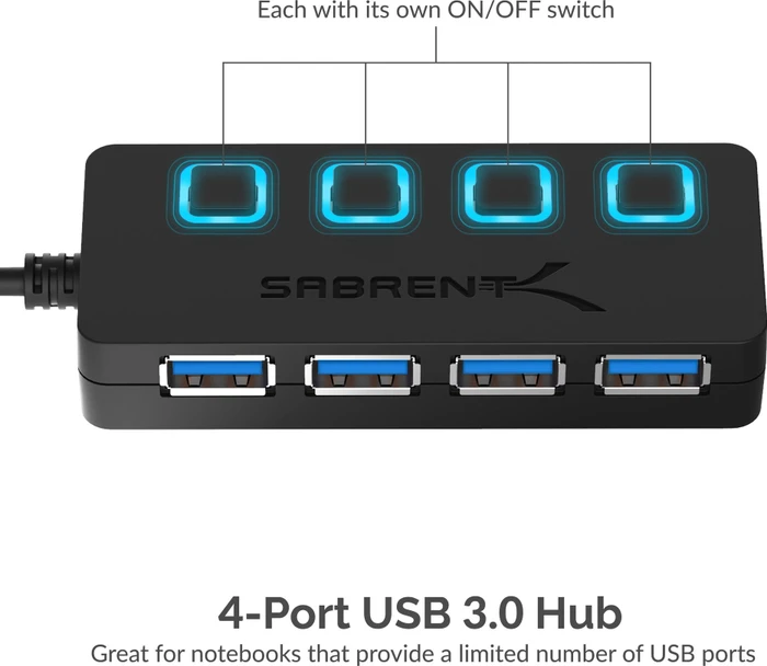 Sabrent USB-Hub, 4x USB-A 3.0, USB-C 3.0 [Stecker]